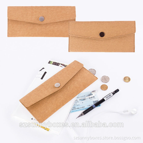 Button Closure Waterproof Kraft Paper Clutch Wallet